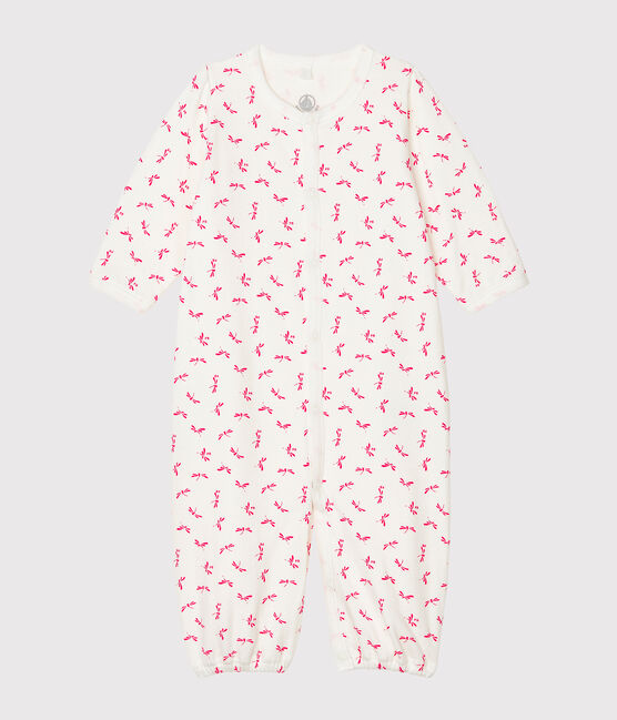 Babies' Ribbed Jumpsuit/Sleeping Bag MARSHMALLOW white/GROSEILLER pink