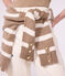 Women's striped wool and cotton roll neck jumper beige/ecru