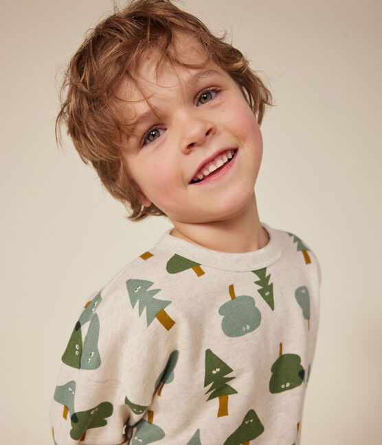 Boys' fleece sweatshirt MONTELIMAR beige/MULTICO white