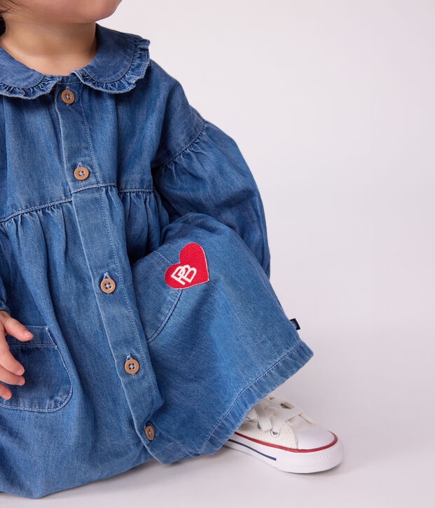 Babies' long-sleeved denim dress with a collar blue