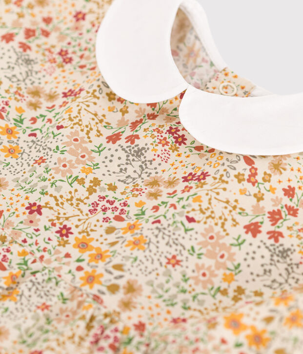 Babies' short-sleeved poplin rress Ecru/multicolor