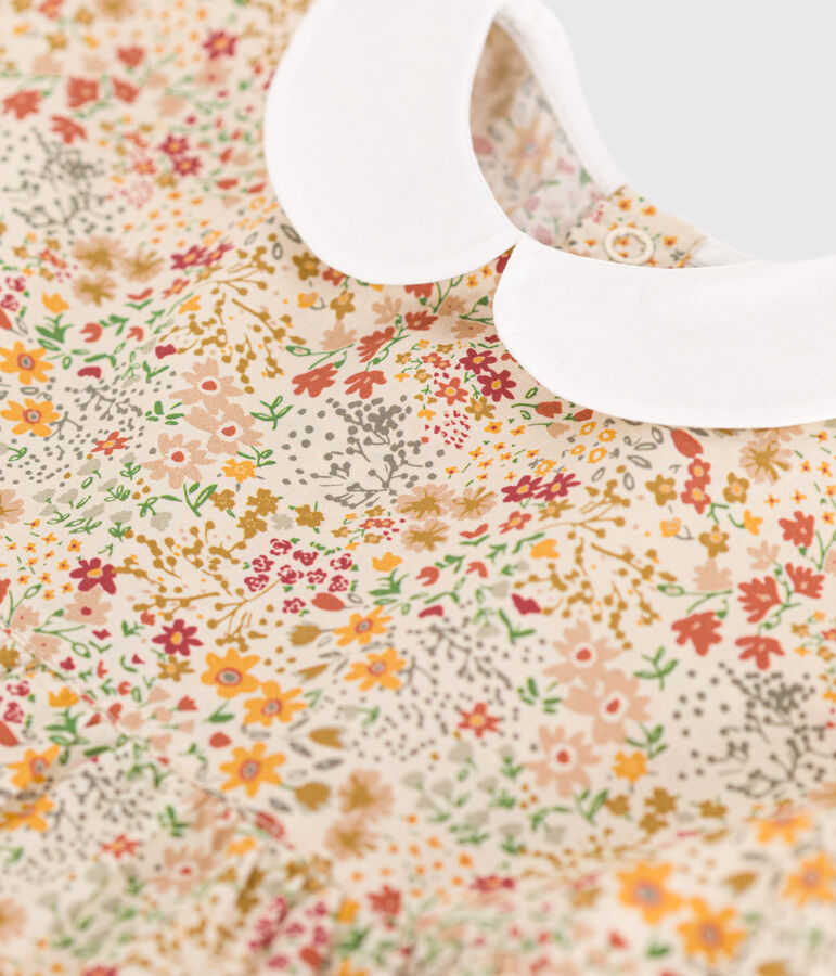 Babies' short-sleeved poplin rress Ecru/multicolor