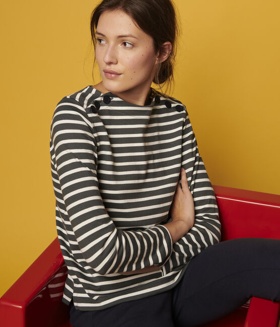 Women's Breton Top ORAGE grey/MARSHMALLOW white
