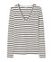 Women's long-sleeved V-neck tee COQUILLE beige/SMOKING blue