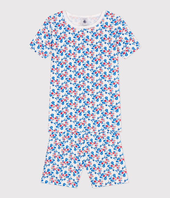 Children's snug-fitting short pyjamas in cotton with a floral print MARSHMALLOW white/MULTICO white