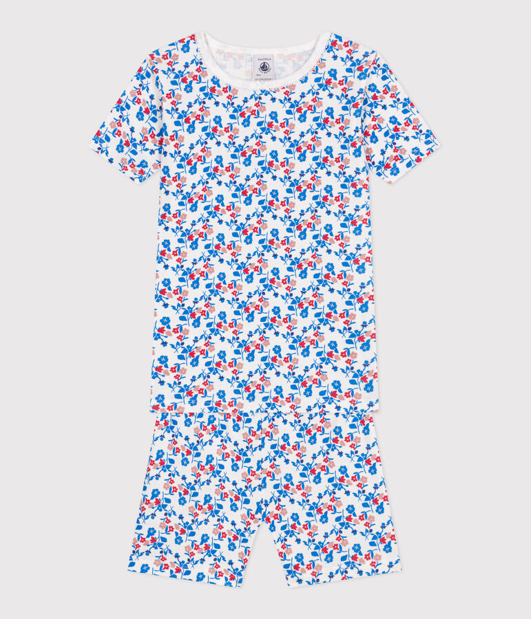 Children's snug-fitting short pyjamas in cotton with a floral print white/multicolor