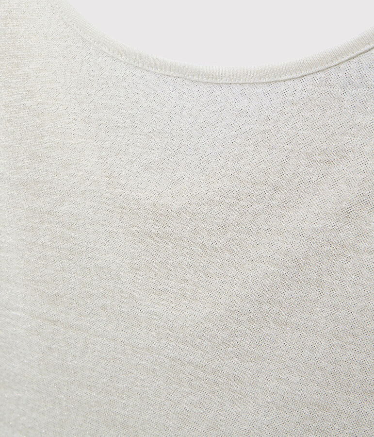 Women's iridescent linen tee with cowl neck at the back white/yellow