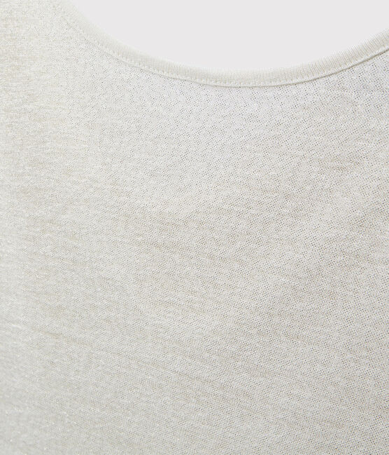 Women's iridescent linen tee with cowl neck at the back LAIT white/OR yellow
