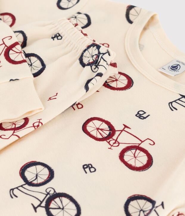 Unisex Bike Themed Cotton Pyjamas Ecru/multicolor