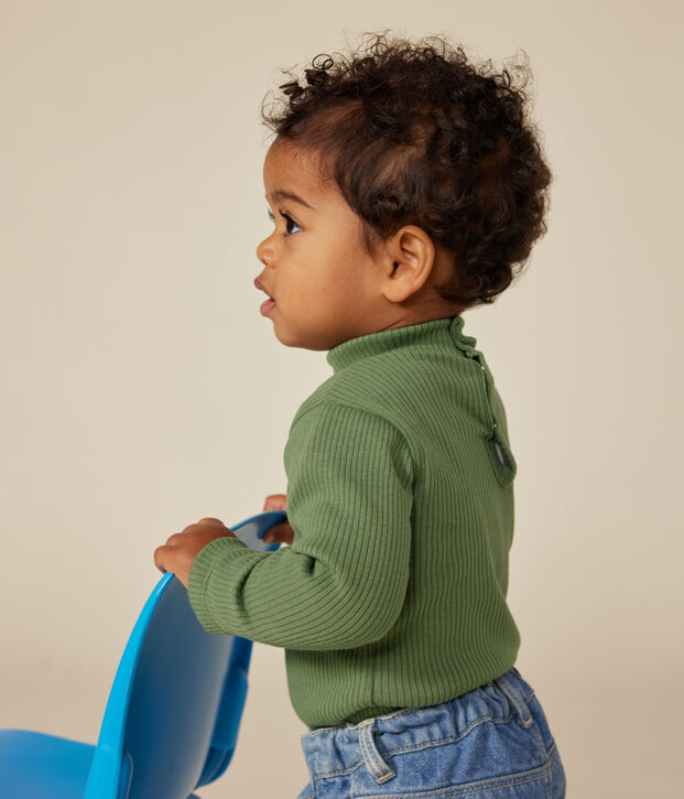 Babies' long-sleeved rollneck cotton bodysuit green