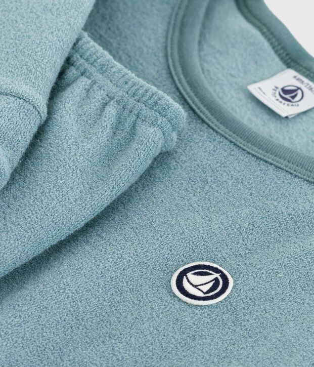 Children's plain cotton terry pyjamas blue