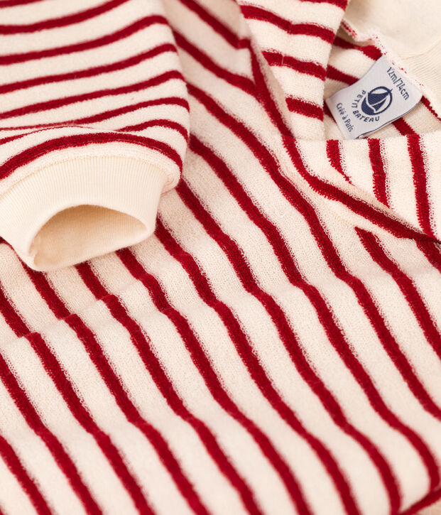 Babies' Terry Hoodie Ecru/red