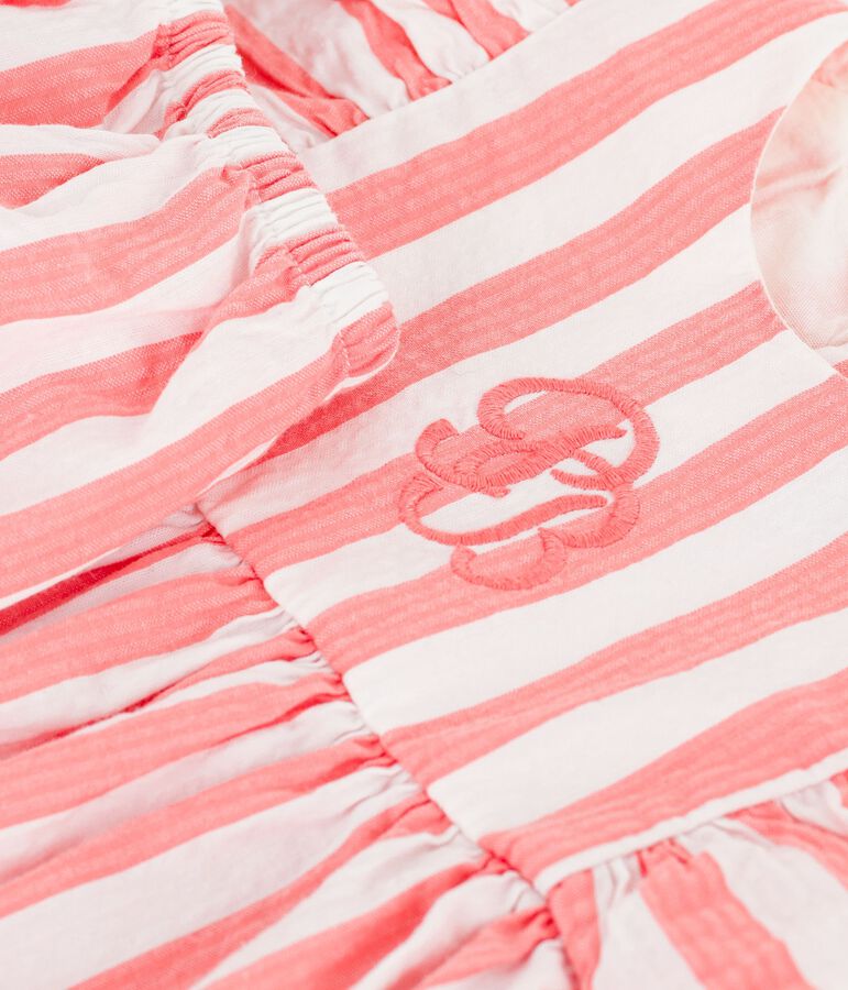 Babies' sleeveless cotton dress with stripy bloomers pink/white