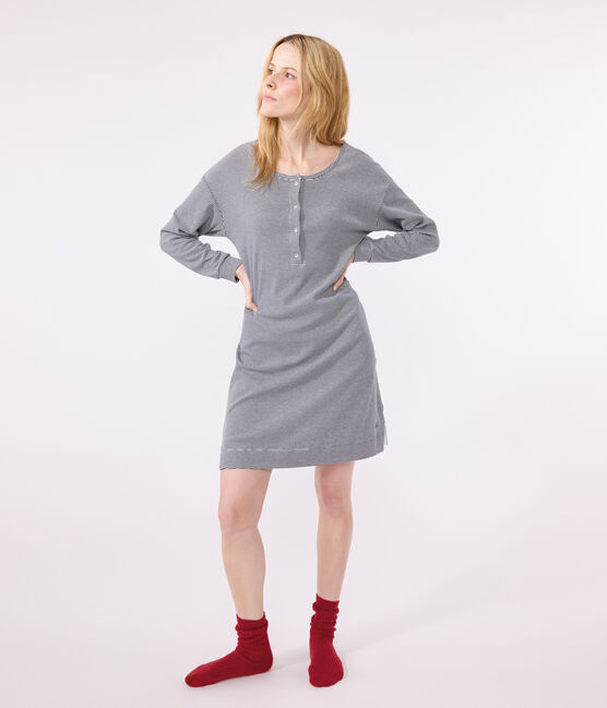 Women's stripy cotton nightdress SMOKING blue/MARSHMALLOW white