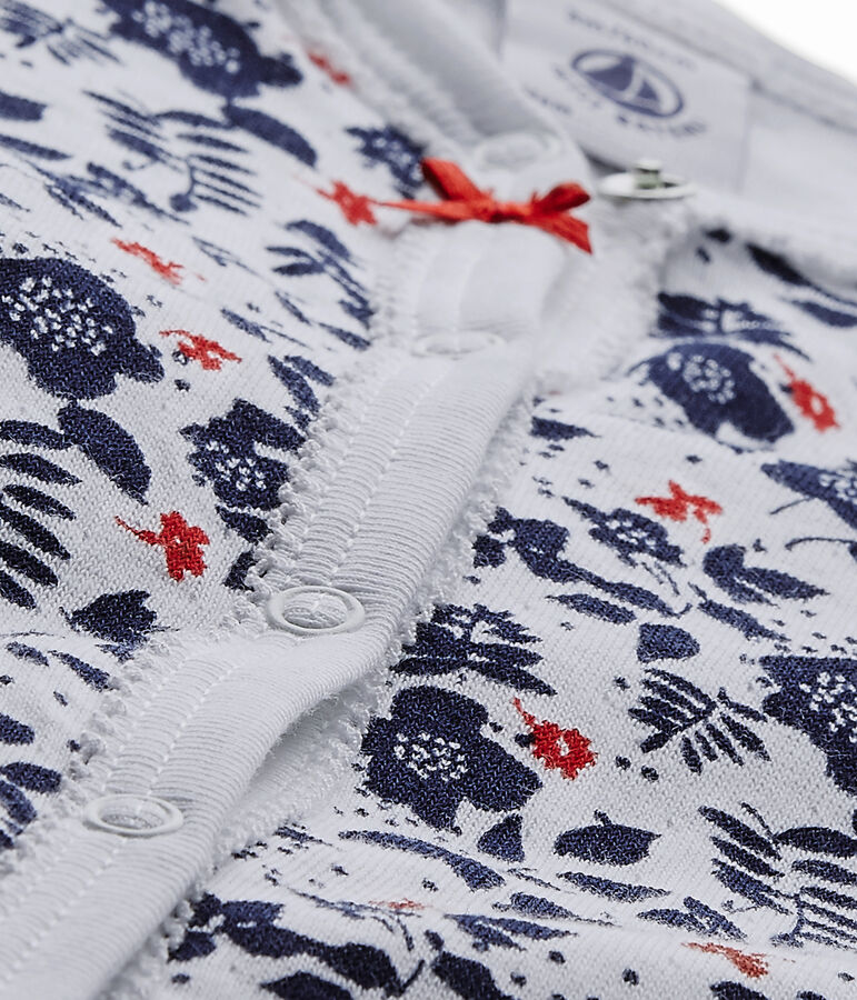 Baby girl's footless sleepsuit in a double knit white/multicolor