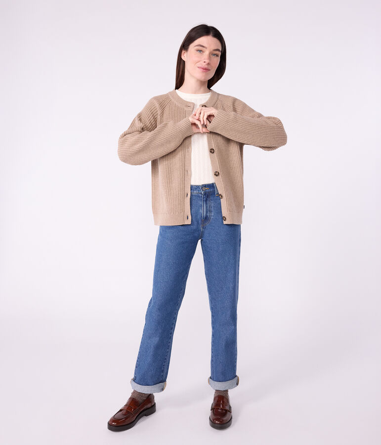 Women's plain wool and cotton cardigan ROCHE brown