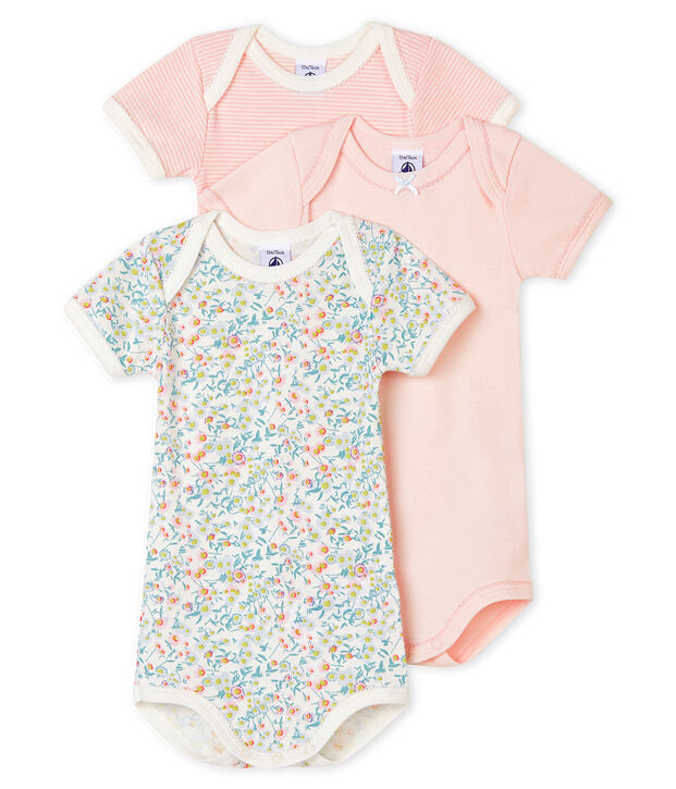 Baby girls' short-sleeved pastel bodysuit - Set of 3 multicolor