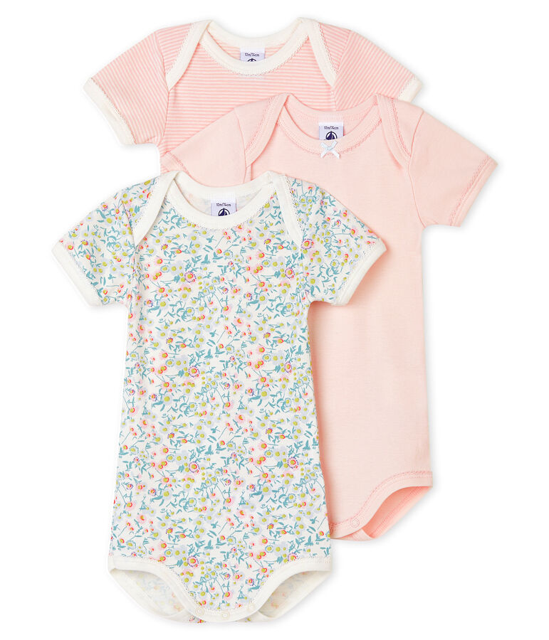 Baby girls' short-sleeved pastel bodysuit - Set of 3 multicolor