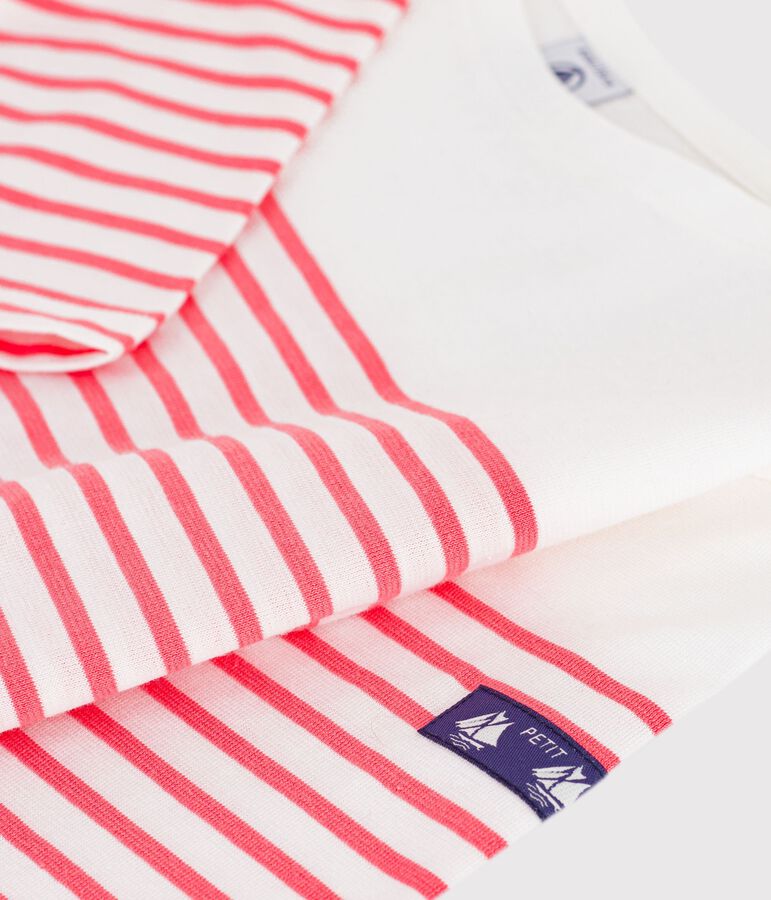 Children's stripy cotton Breton top white/pink