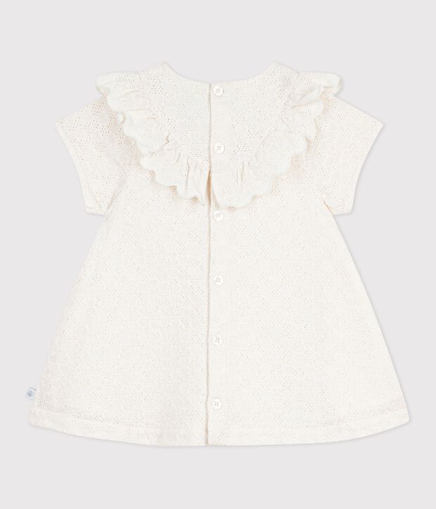 Babies' dress in broderie anglaise with short sleeves and a hearts motif white