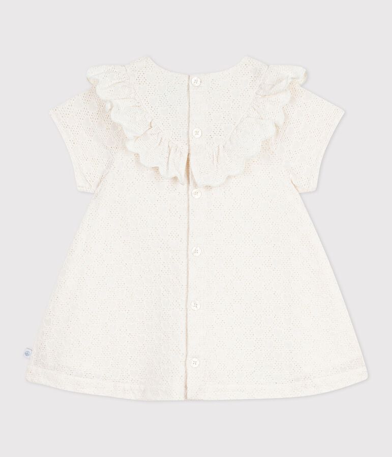 Babies' dress in broderie anglaise with short sleeves and a hearts motif MARSHMALLOW white
