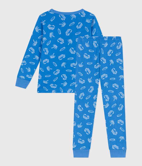 Children's long-sleeved van print cotton pyjamas BRASIER blue/MARSHMALLOW grey