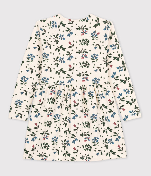 Girls' Long-Sleeved Floral Tube Knit Dress Ecru/multicolor