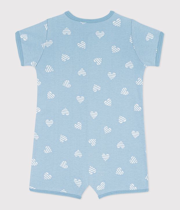 Babies' short heart print cotton jumpsuit blue/white