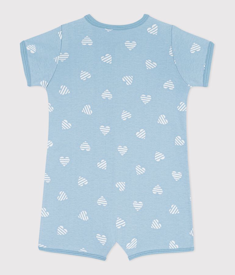 Babies' short heart print cotton jumpsuit green/white
