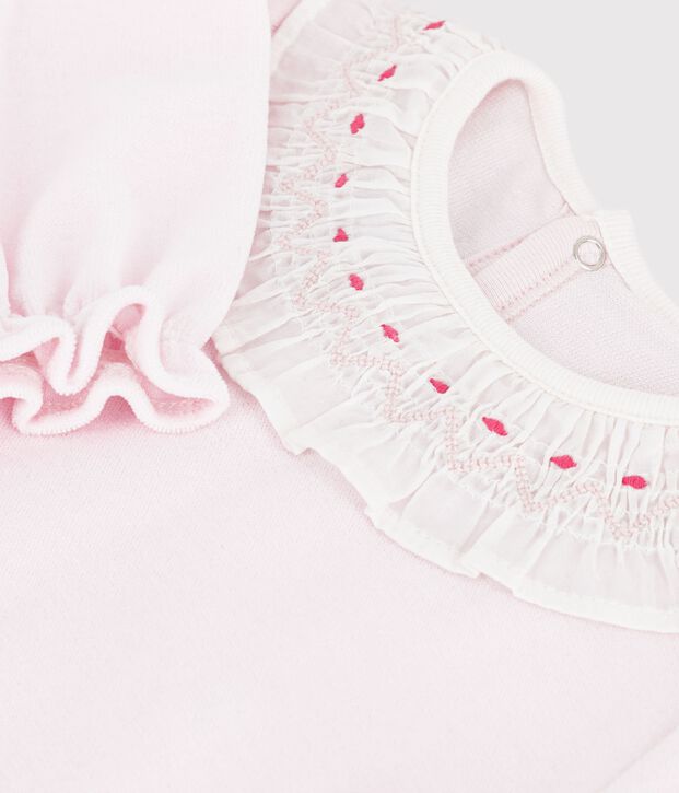 Babies' plain velour pyjama suit with a ruff and a back opening BARELY