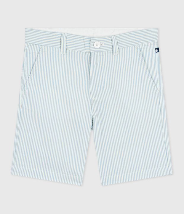 Children's stripy cotton Bermuda shorts blue/blue