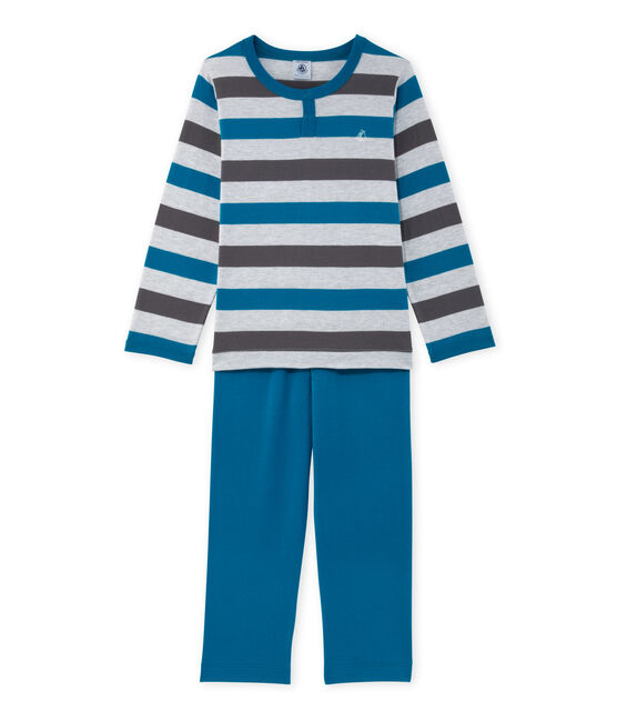 Boys' pyjamas in striped jersey POUSSIERE grey/MAKI grey/POUSSIERE