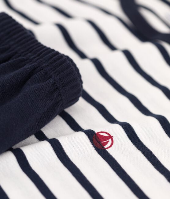 Unisex Rib Knit Short Pyjamas with Sailor Stripes MARSHMALLOW white/SMOKING blue