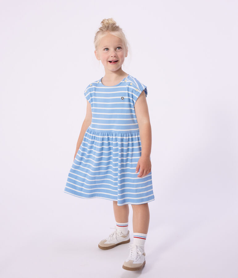 Children's sleeveless stripy cotton dress blue/white