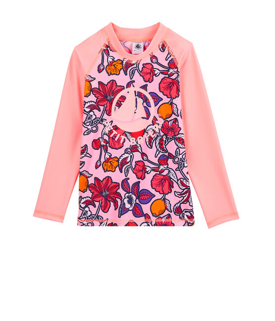 Girl's Eco-Friendly UPF 50+ Anti-UV T-Shirt PATIENCE pink/MULTICO white
