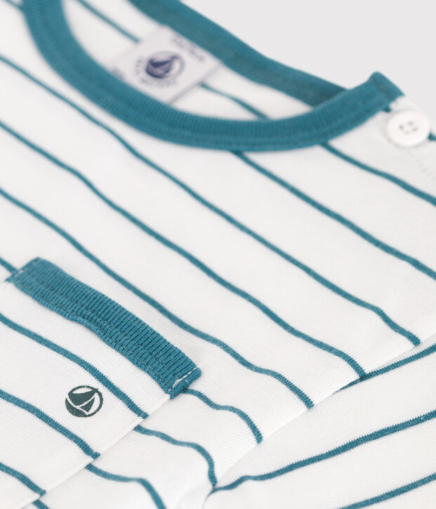 Babies' short-sleeved stripy cotton T-shirt green/green