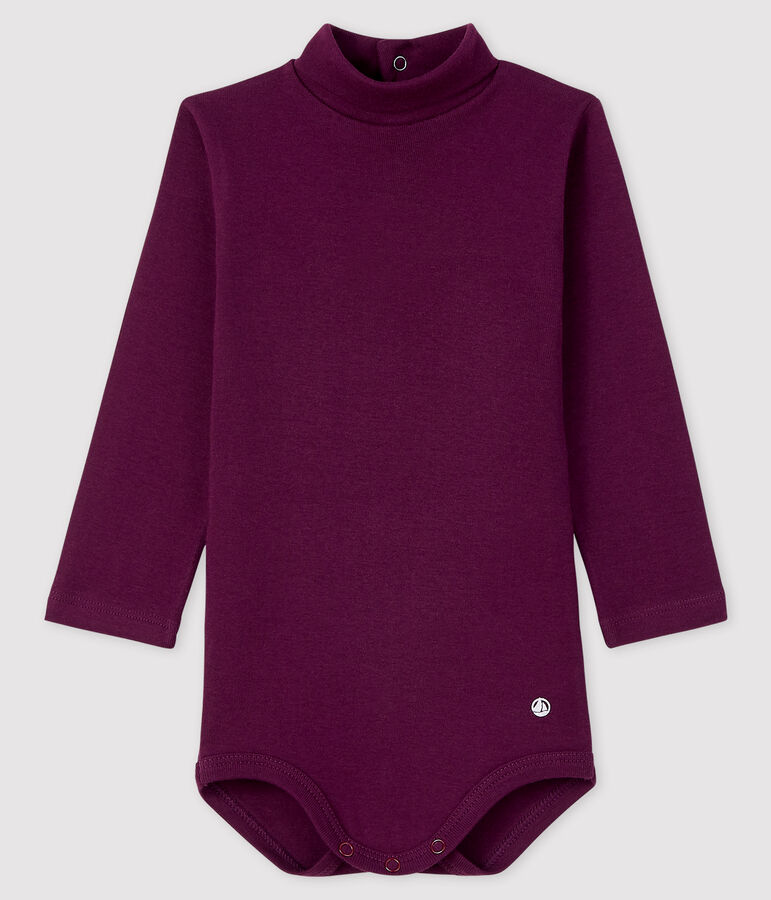 Baby's long-sleeved roll-neck bodysuit purple