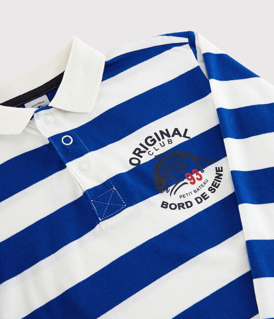 Boys' Long-Sleeved Jersey Polo Shirt SURF blue/MARSHMALLOW white