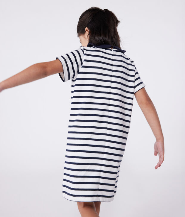 Children's short-sleeved cotton dress white/blue