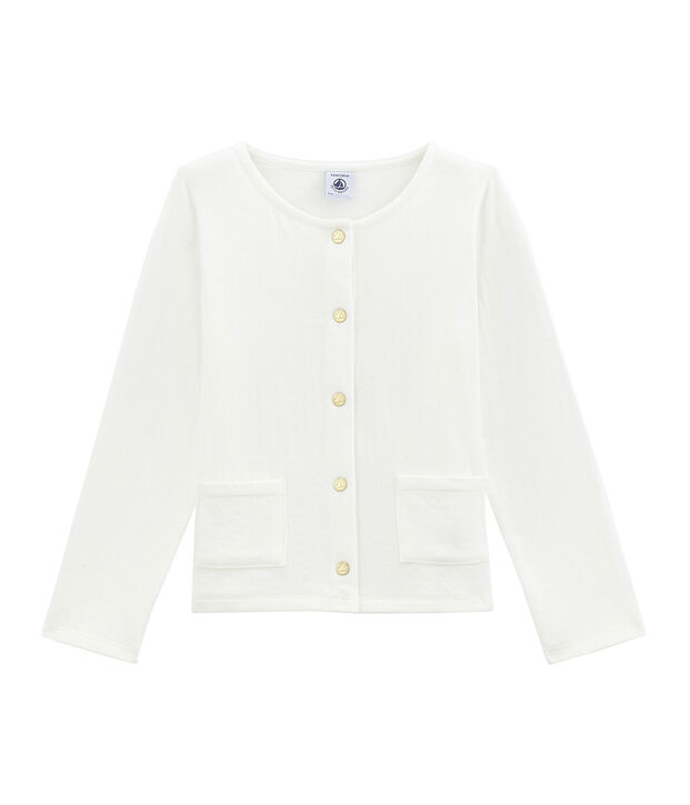 Girl's tube knit cardigan white