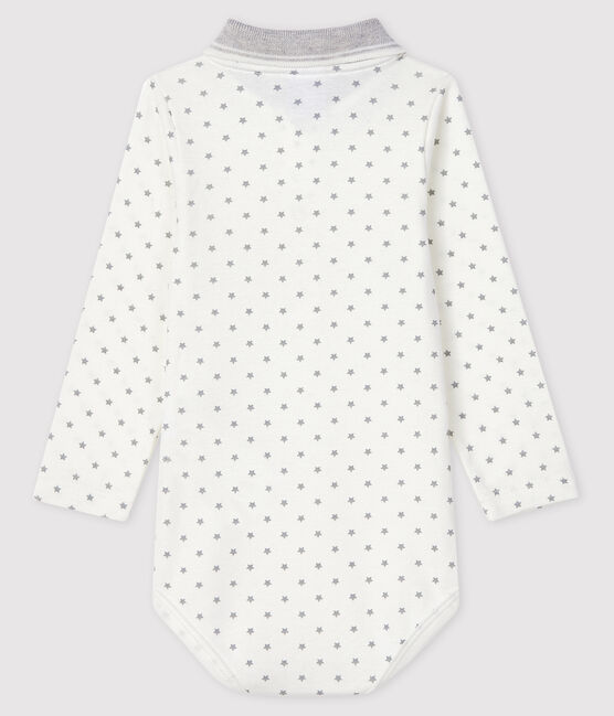 Baby's long-sleeved bodysuit with polo shirt neck MARSHMALLOW white/GRIS grey