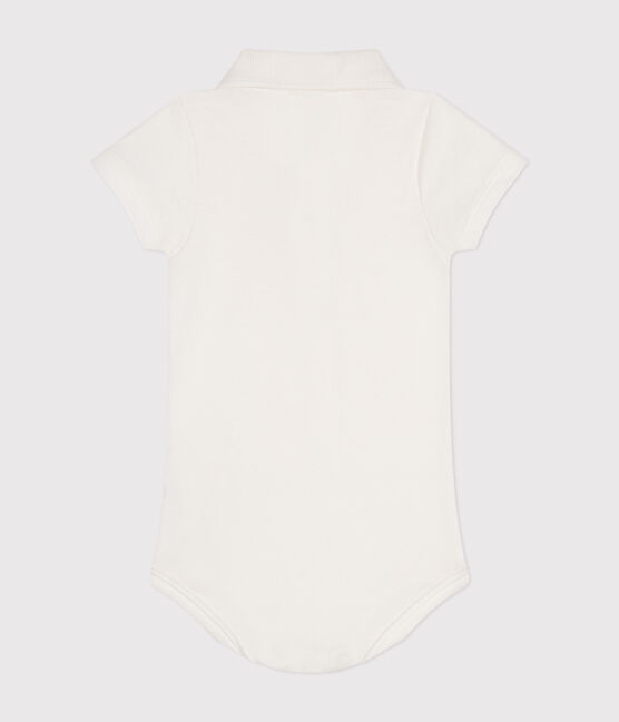 Babies' Short-Sleeved Cotton Bodysuit with Polo Shirt Collar MARSHMALLOW white
