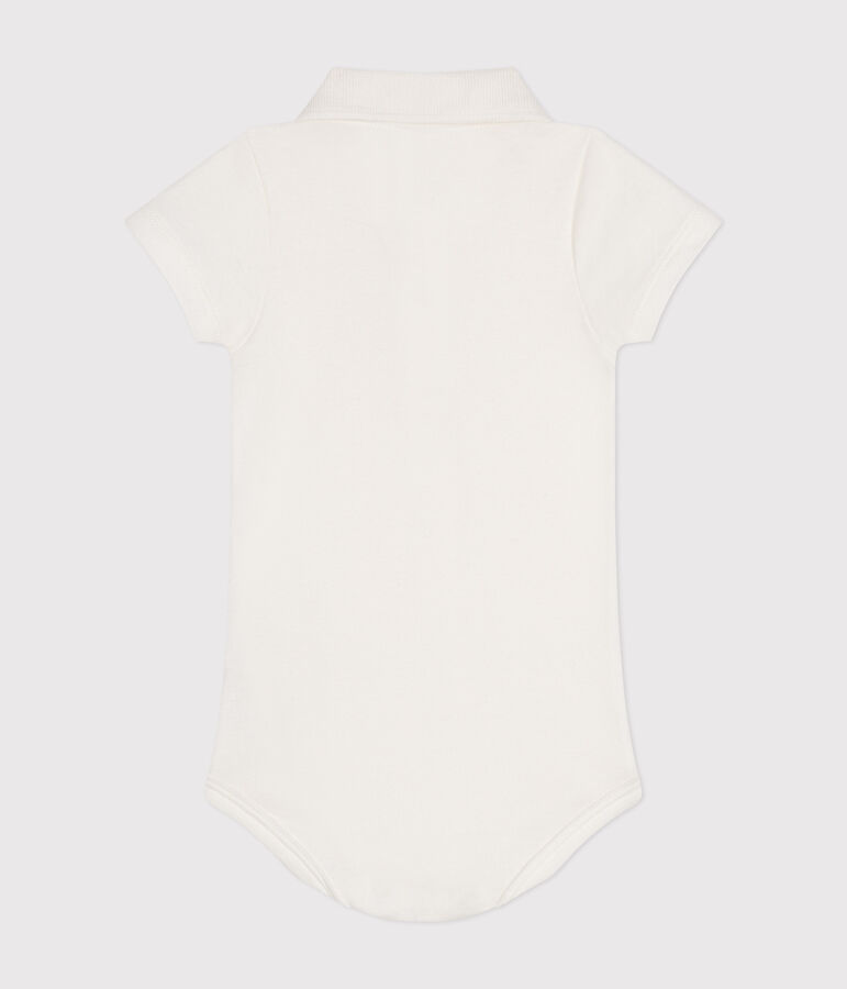 Babies' Short-Sleeved Cotton Bodysuit with Polo Shirt Collar white