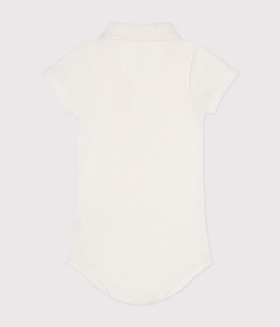 Babies' Short-Sleeved Cotton Bodysuit with Polo Shirt Collar MARSHMALLOW white