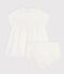 Cotton/linen baby dress with  matching bloomers, with embroidered detail MARSHMALLOW white