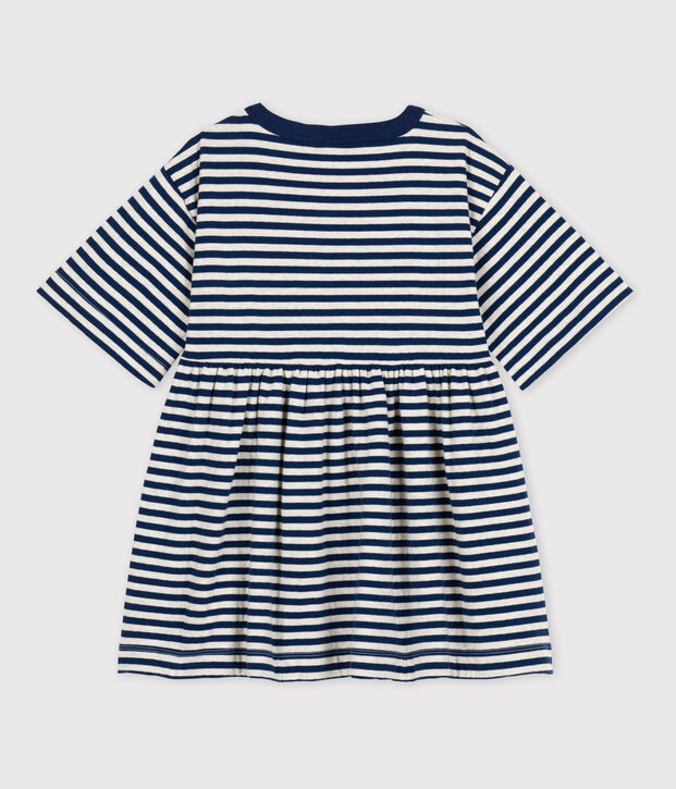 Girls' Stripy Tube Knit Dress with 3/4-Length Sleeves blue/beige