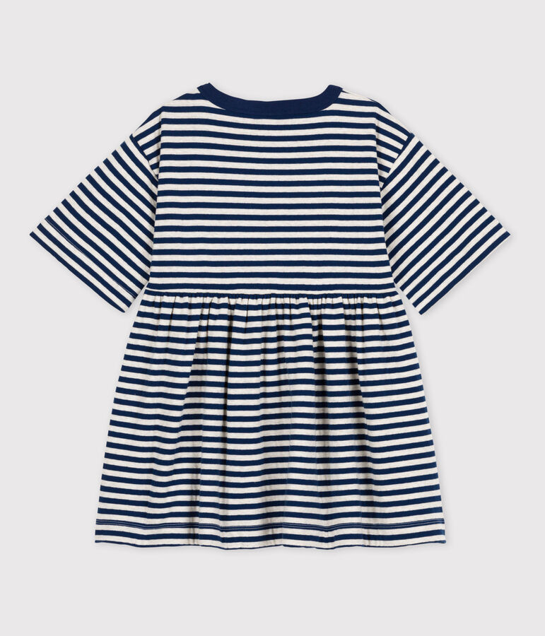 Girls' Stripy Tube Knit Dress with 3/4-Length Sleeves blue/beige
