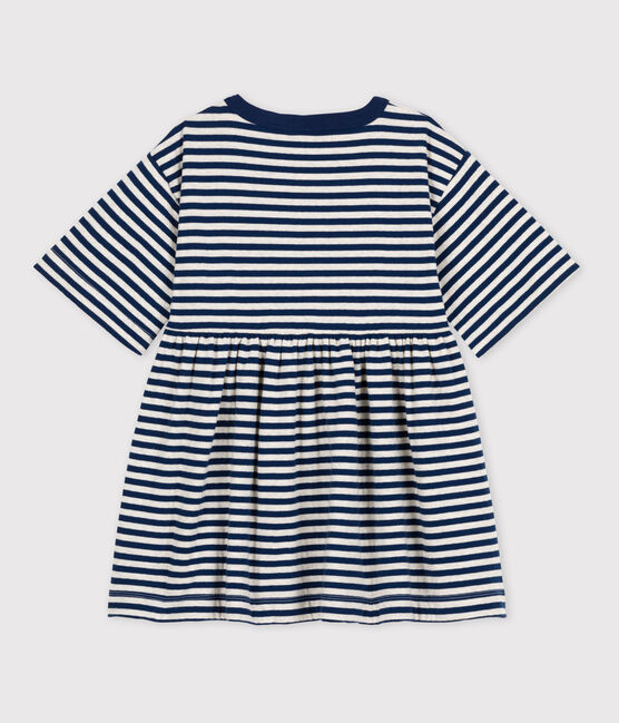 Girls' Stripy Tube Knit Dress with 3/4-Length Sleeves MEDIEVAL blue/MONTELIMAR