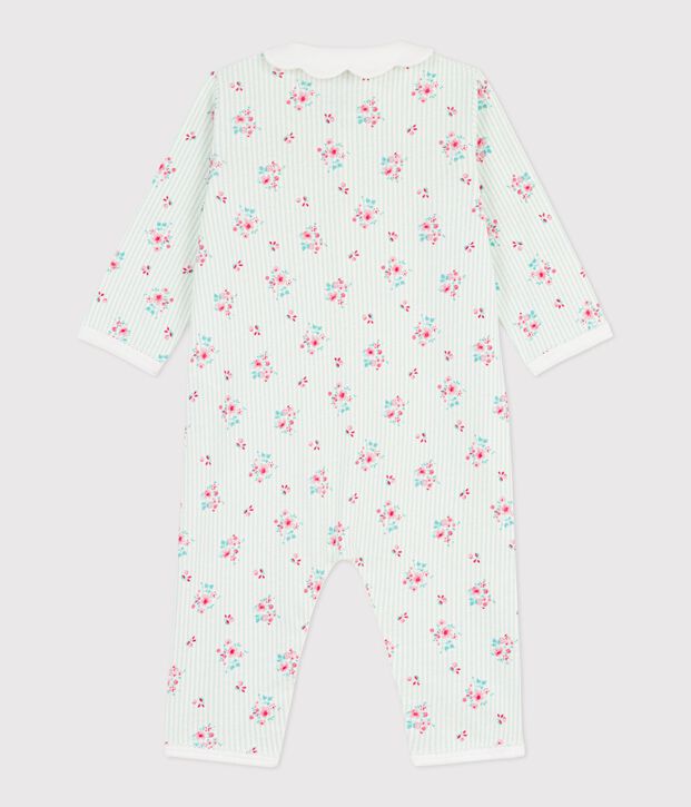 Babies' footless floral-print cotton pyjama suit with a collar white/multicolor
