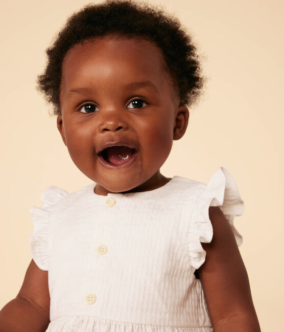 Babies' Sleeveless Textured Cotton Dress MARSHMALLOW white